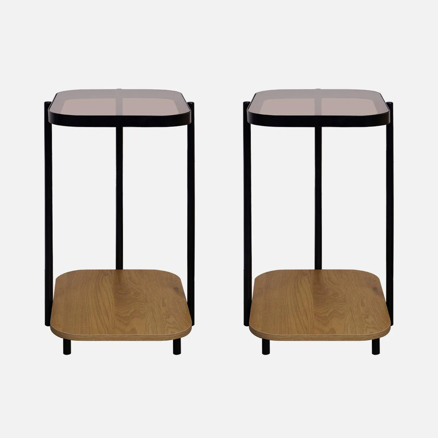 Mesa de apoio para sofá de metal preto vintage, set de 2