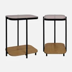 Mesa de apoio para sofá de metal preto vintage, set de 2