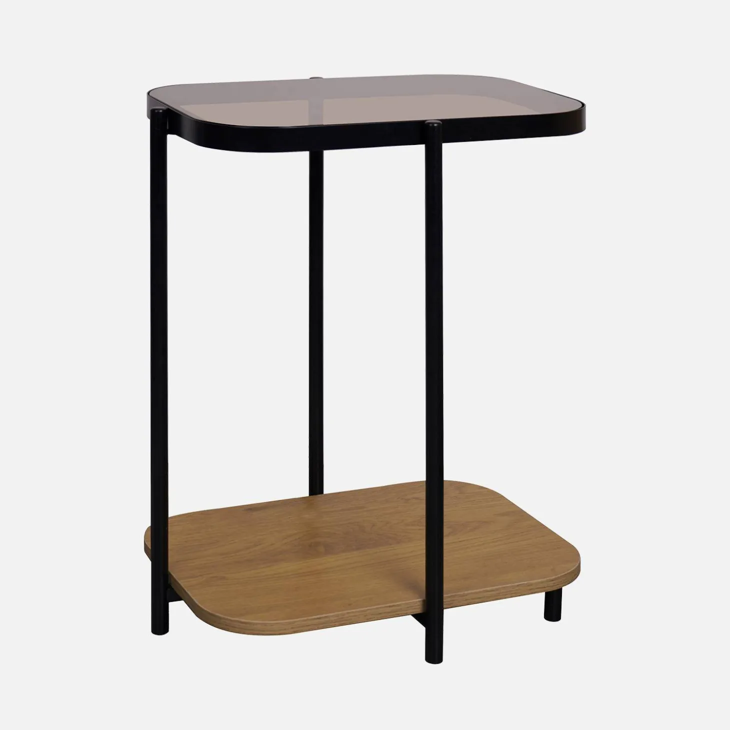 Mesa de apoio para sofá em metal preto vintage com tampo de vidro