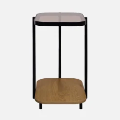 Mesa de apoio para sofá em metal preto vintage com tampo de vidro