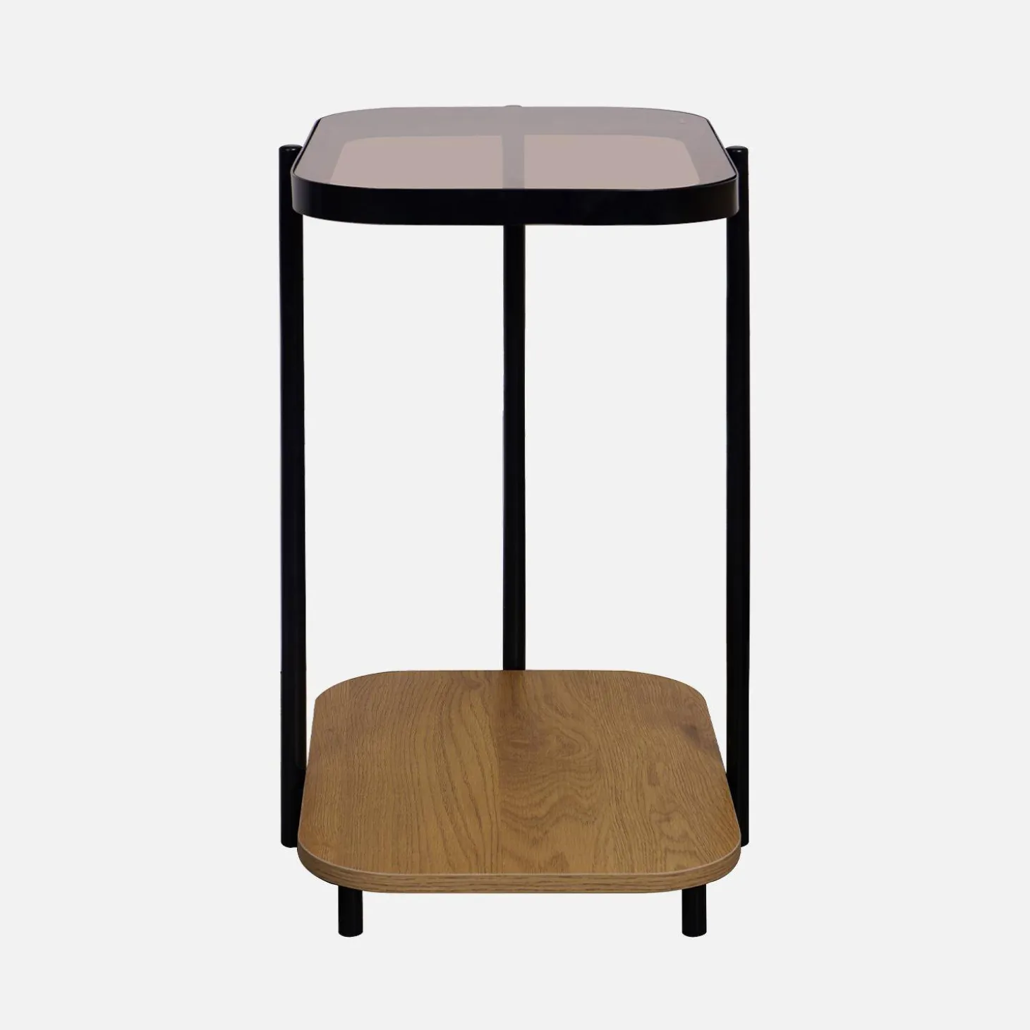 Mesa de apoio para sofá em metal preto vintage com tampo de vidro