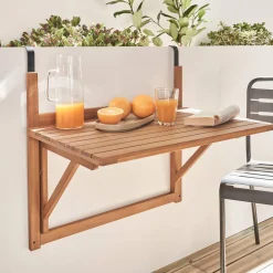 Mesa de apoio retangular dobrável em madeira de acácia