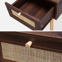 Mesa de cabeceira com efeito de madeira e cana, set de 2