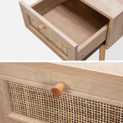 Mesa de cabeceira com efeito de madeira e cana, set de 2