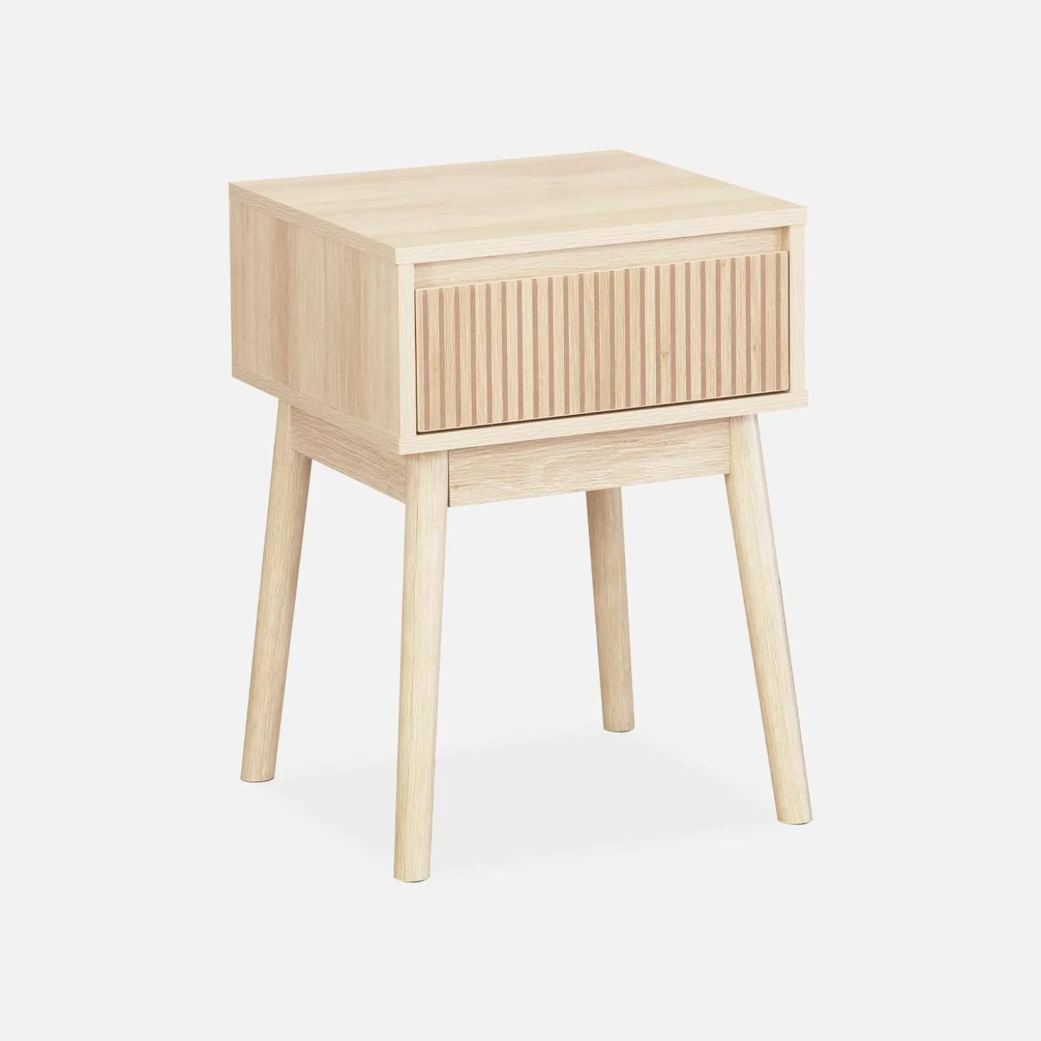 Mesa de cabeceira com efeito madeira, 1 gaveta