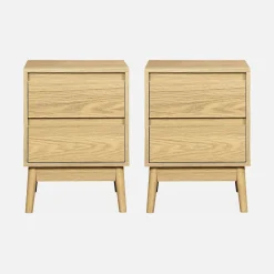 Mesa de cabeceira com efeito madeira, 2 gavetas, set de 2