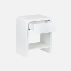 Mesa de cabeceira com efeito madeira ranhurada, set de 2