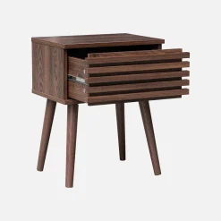 Mesa de cabeceira com efeito madeira ranhurada