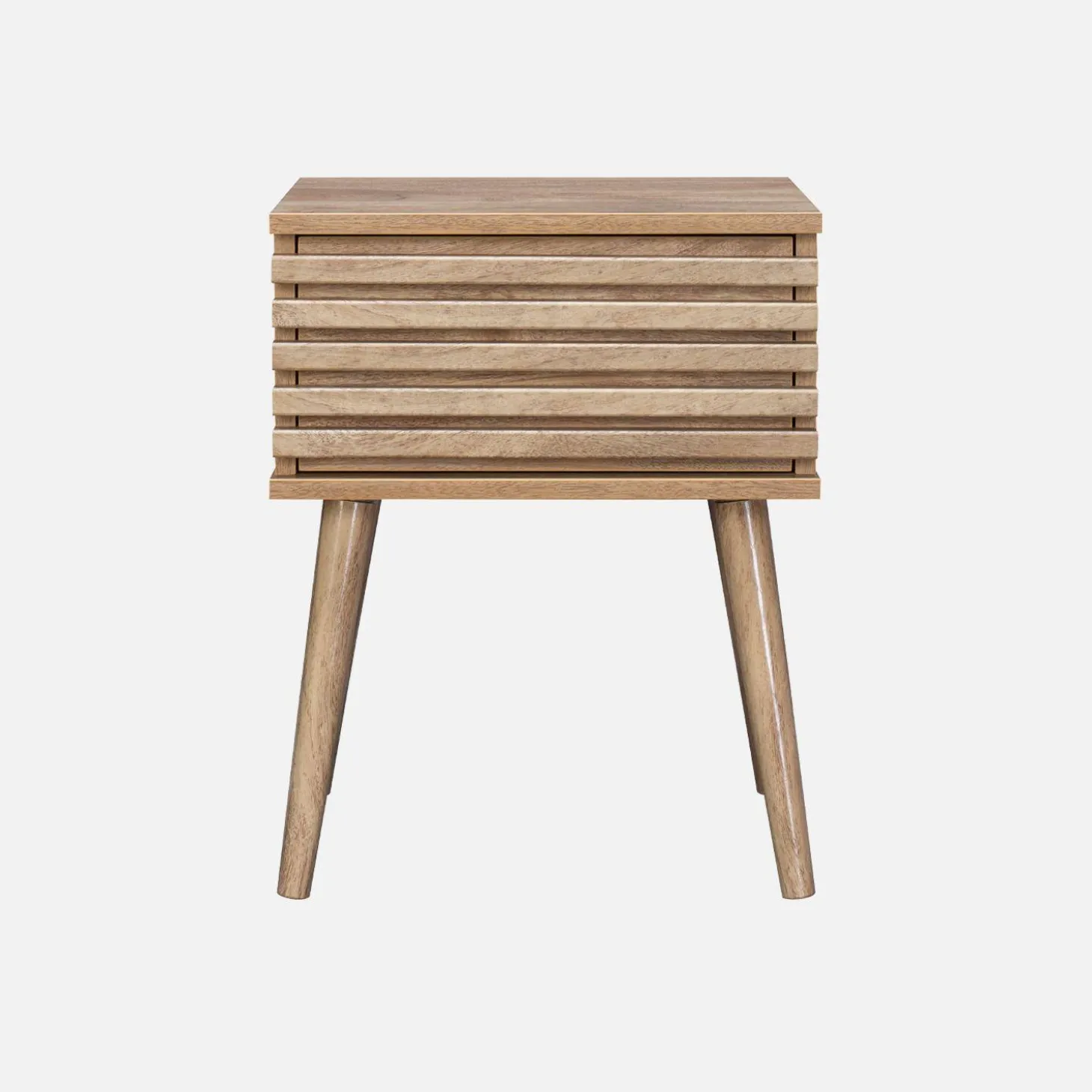 Mesa de cabeceira com efeito madeira ranhurada