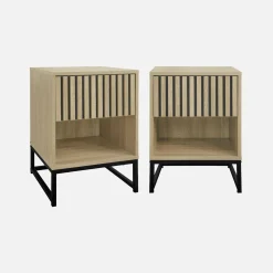 Mesa de cabeceira contemporânea efeito madeira, set de 2