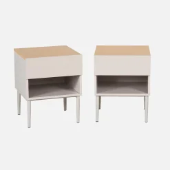 Mesa de cabeceira de metal e decoração de madeira, set de 2