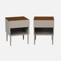 Mesa de cabeceira de metal e decoração de madeira, set de 2
