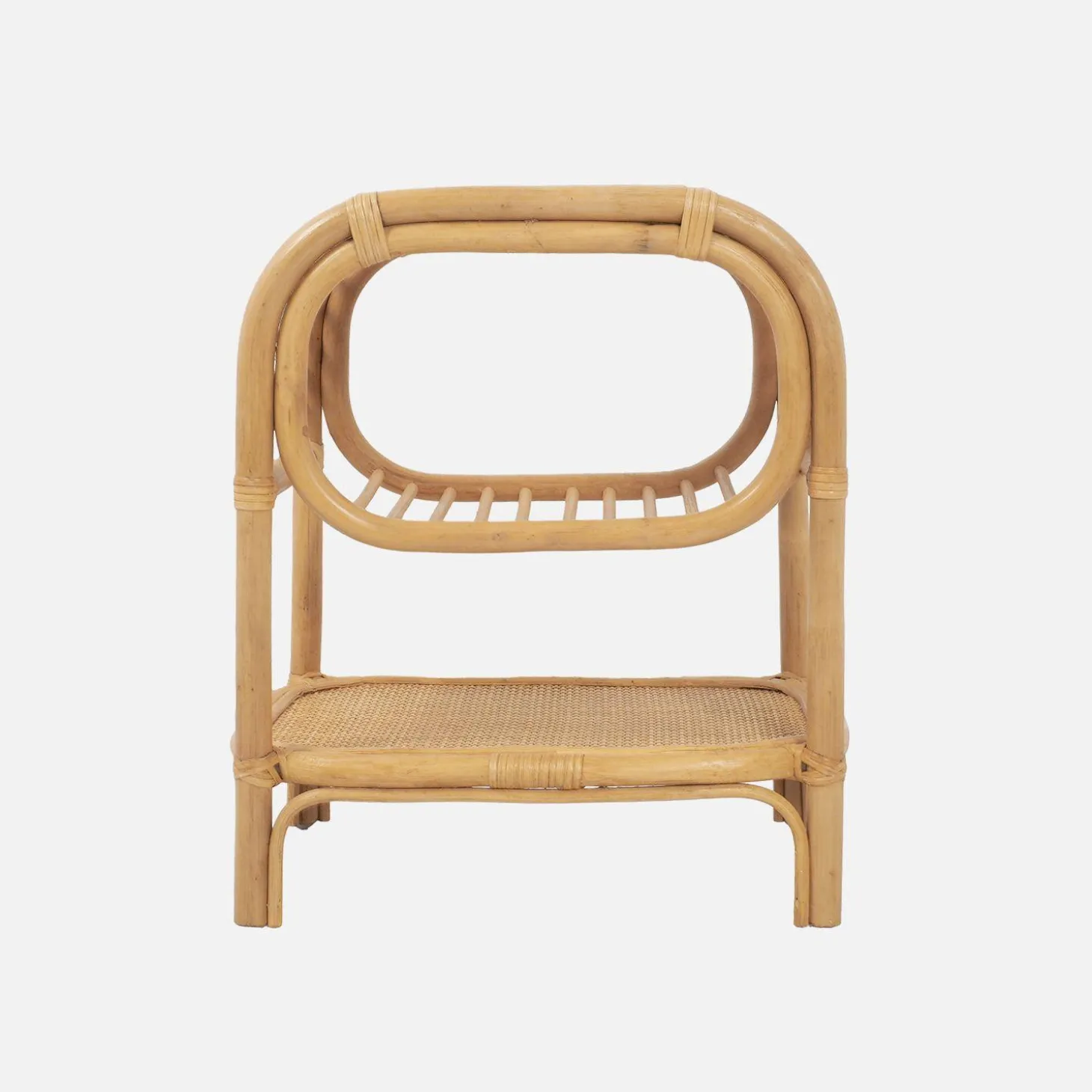 Mesa de cabeceira de vime natural curvado, set de 2