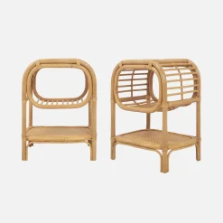 Mesa de cabeceira de vime natural curvado, set de 2