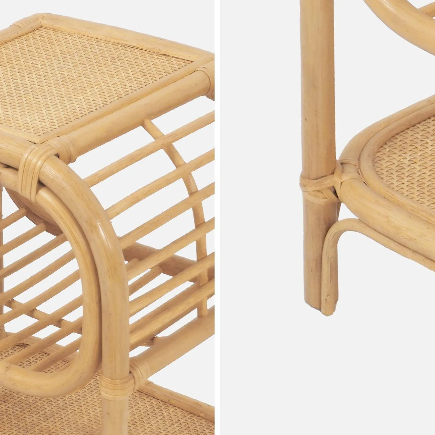 Mesa de cabeceira de vime natural curvado, set de 2