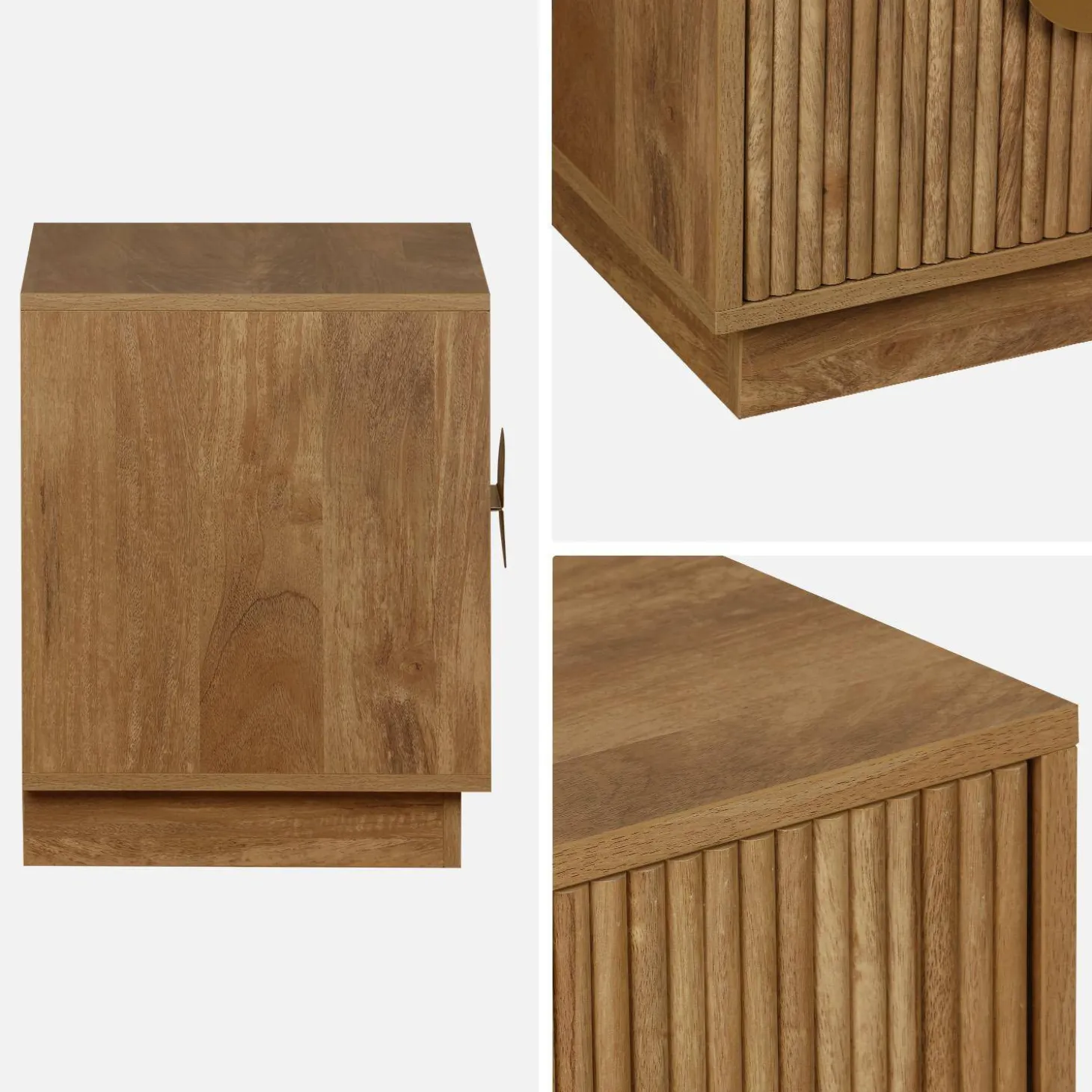 Mesa de cabeceira efeito de madeira de mel ranhurada de 2 gavetas