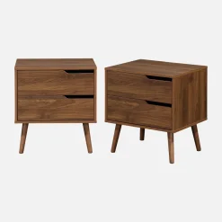 Mesa de cabeceira efeito madeira de 2 gavetas, set de 2