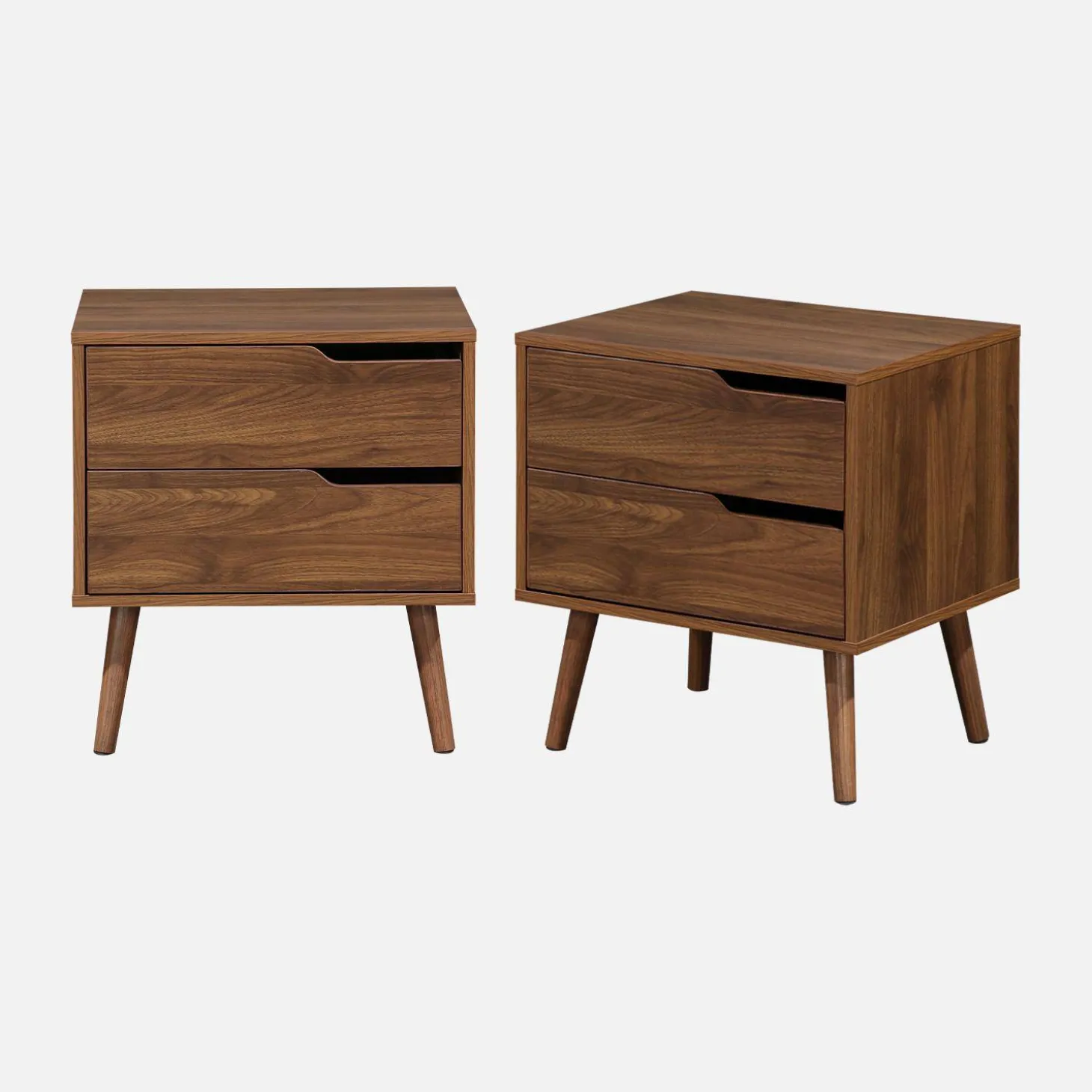 Mesa de cabeceira efeito madeira de 2 gavetas, set de 2