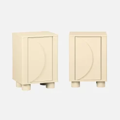 Mesa de cabeceira efeito madeira mel de 1 porta, conjunto de 2