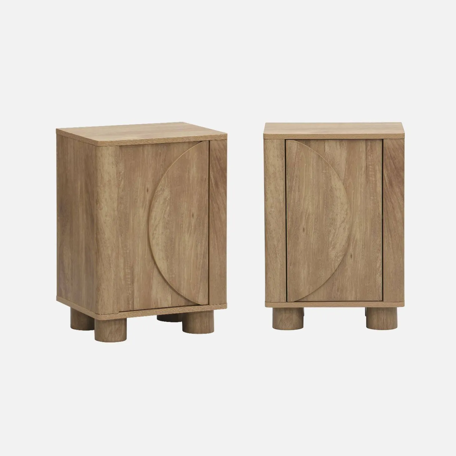 Mesa de cabeceira efeito madeira mel de 1 porta, conjunto de 2
