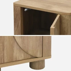 Mesa de cabeceira efeito madeira mel de 1 porta, conjunto de 2