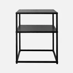 Mesa de cabeceira em metal preto com prateleira