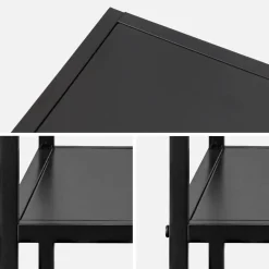Mesa de cabeceira em metal preto com prateleira