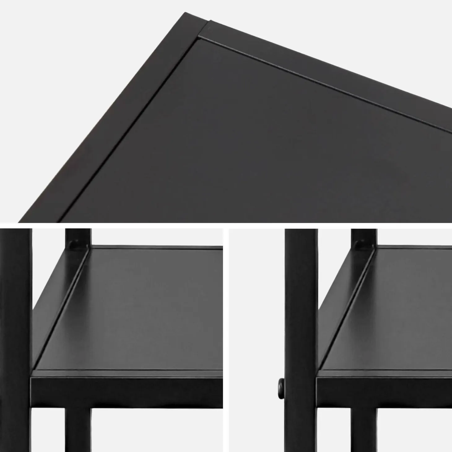 Mesa de cabeceira em metal preto com prateleira
