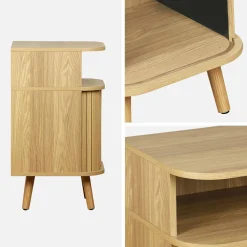 Mesa de cabeceira escandinava decoração madeira 2 portas deslizantes
