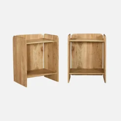 Mesa de cabeceira exótica em madeira de acácia com 2 tampos, set de 2