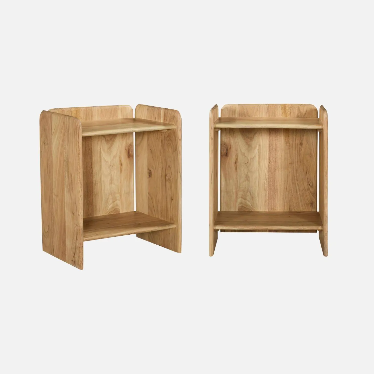 Mesa de cabeceira exótica em madeira de acácia com 2 tampos, set de 2