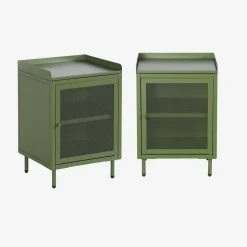 Mesa de cabeceira industrial em metal com 1 porta, set de 2