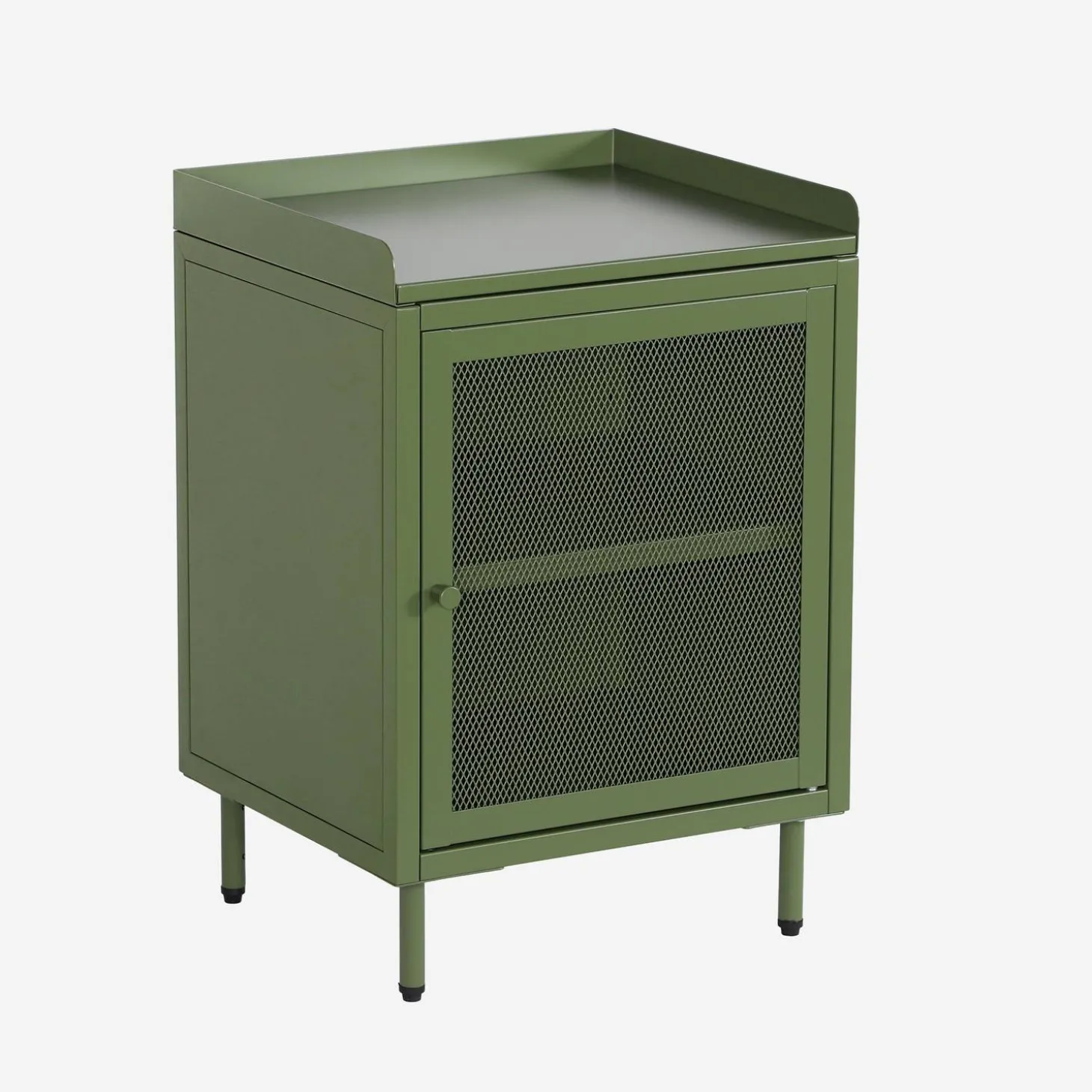 Mesa de cabeceira industrial em metal com 1 porta