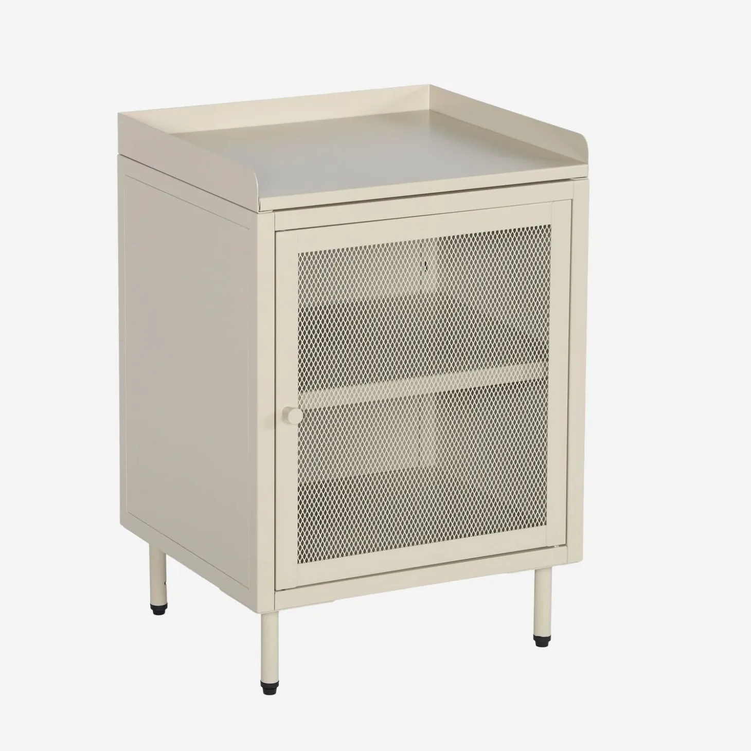 Mesa de cabeceira industrial em metal com 1 porta