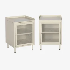 Mesa de cabeceira industrial em metal com 1 porta, set de 2