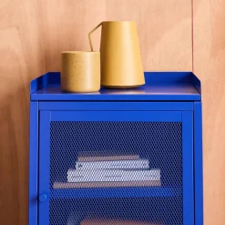 Mesa de cabeceira industrial em metal com 1 porta, set de 2
