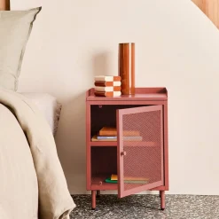 Mesa de cabeceira industrial em metal com 1 porta, set de 2