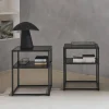Mesa de cabeceira metálica com prateleira, set de 2