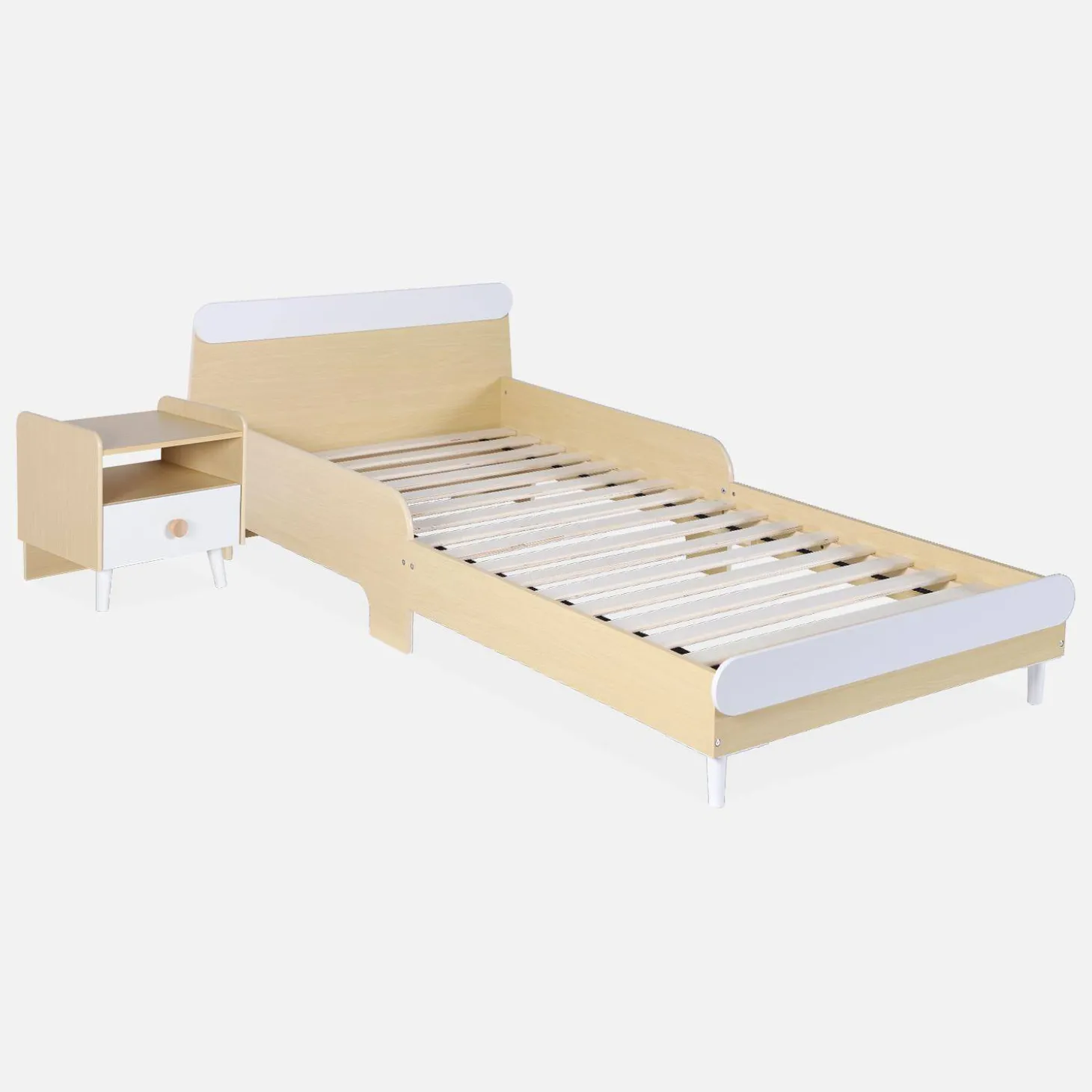 Mesa de cabeceira para crianças com efeito de madeira, branca