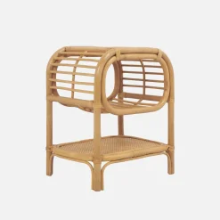 Mesa de cabeceira rotim natural curvado, 1 prateleira