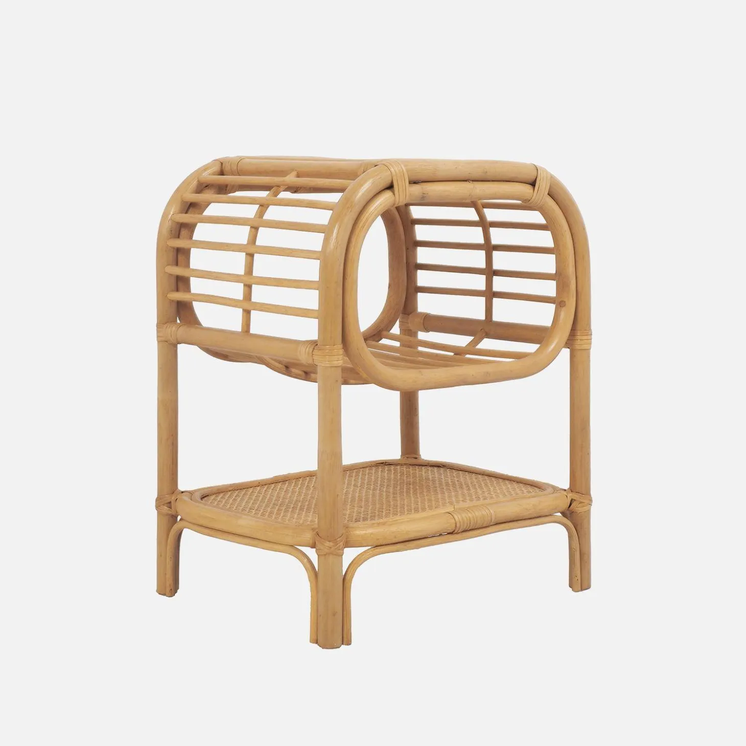 Mesa de cabeceira rotim natural curvado, 1 prateleira