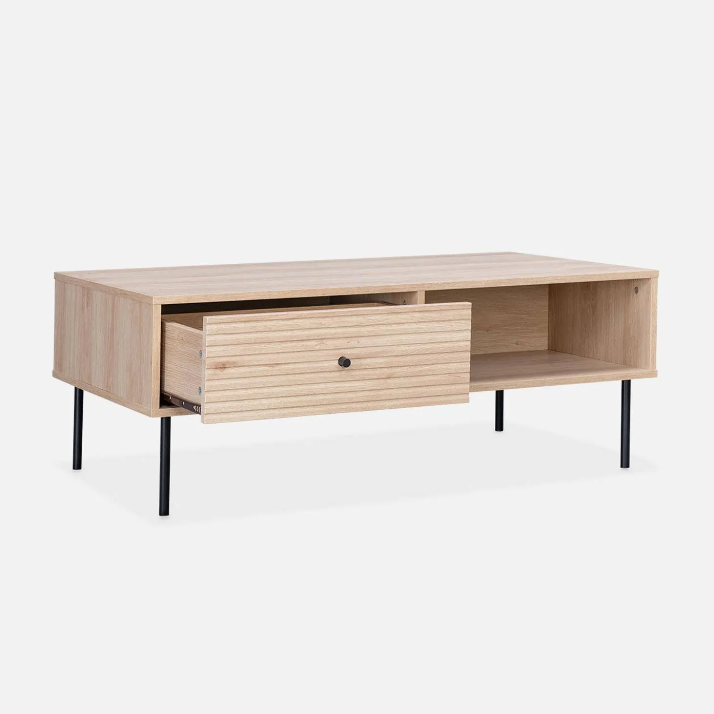 Mesa de centro com efeito de madeira ranhurada