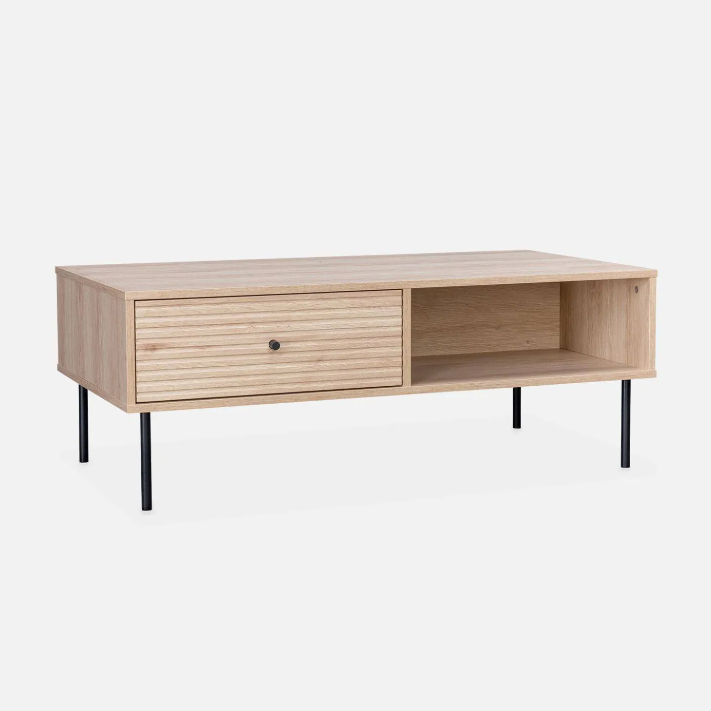 Mesa de centro com efeito de madeira ranhurada