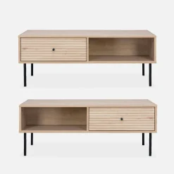Mesa de centro com efeito de madeira ranhurada