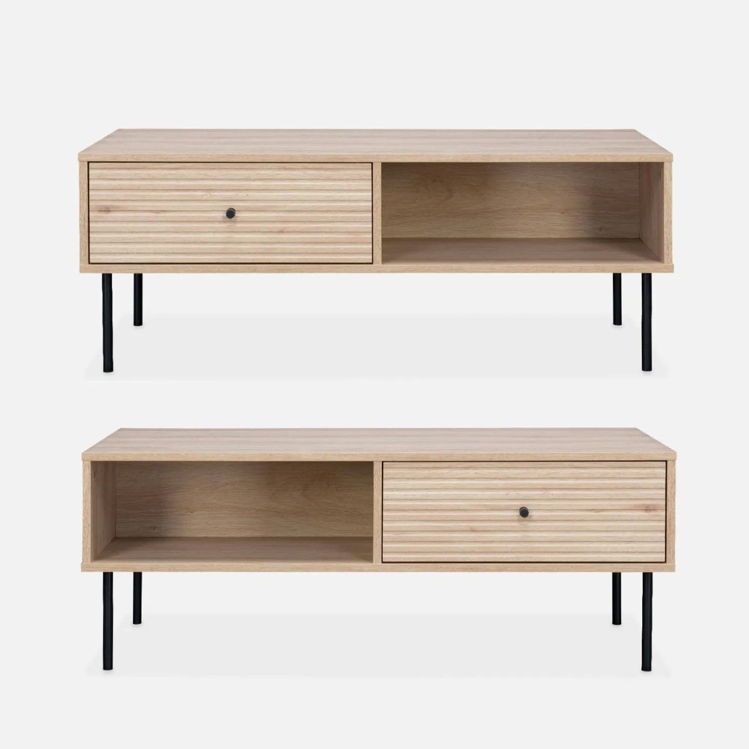 Mesa de centro com efeito de madeira ranhurada