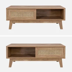 Mesa de centro com efeito madeira e cana, 2 nichos