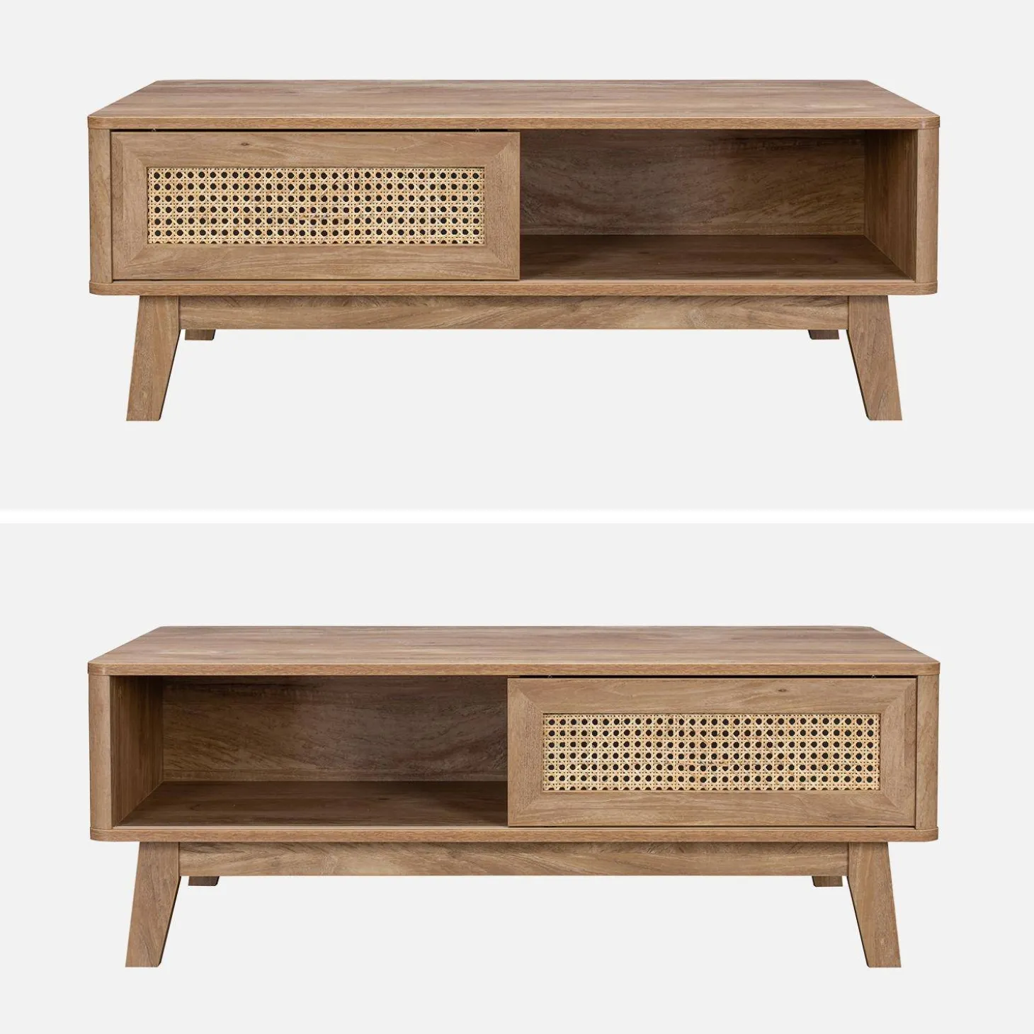 Mesa de centro com efeito madeira e cana, 2 nichos
