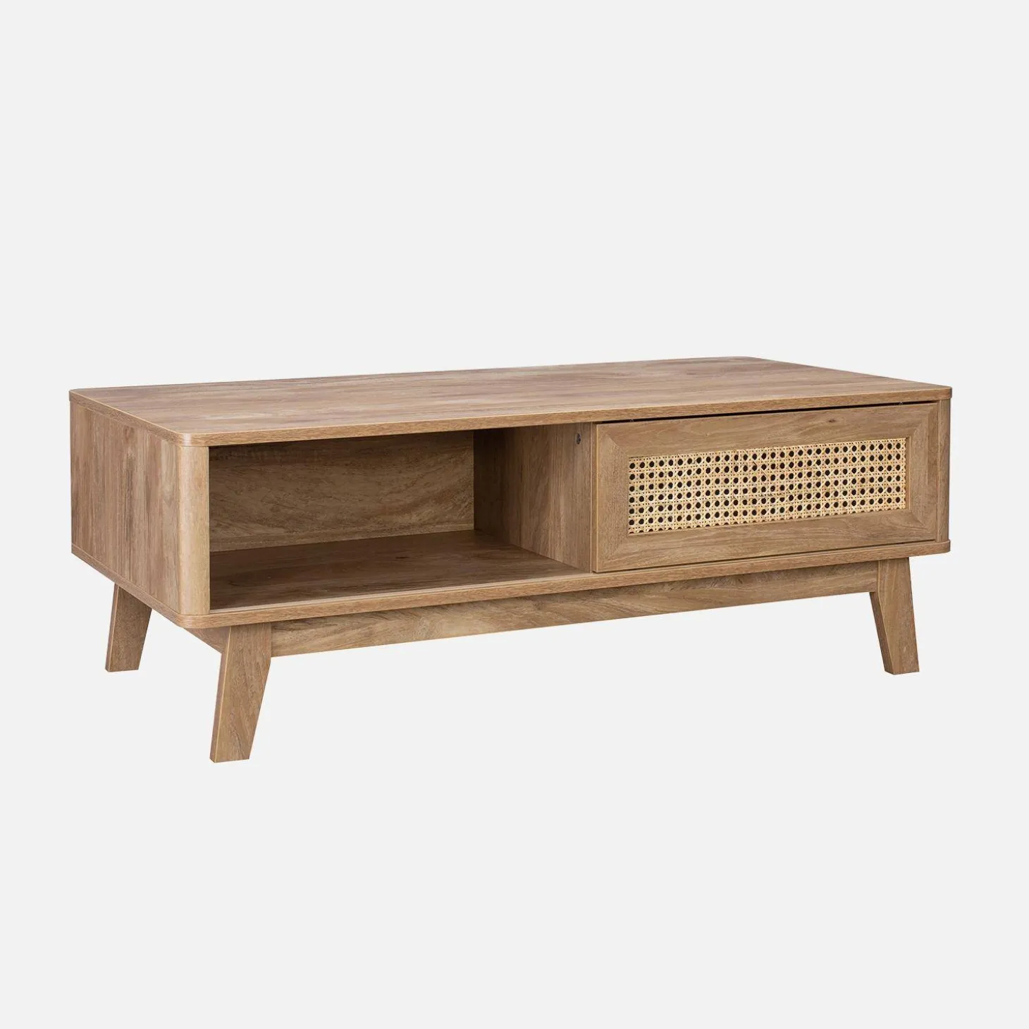 Mesa de centro com efeito madeira e cana, 2 nichos