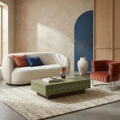Mesa de centro com padrão de azulejos em imitação de cerâmica mate
