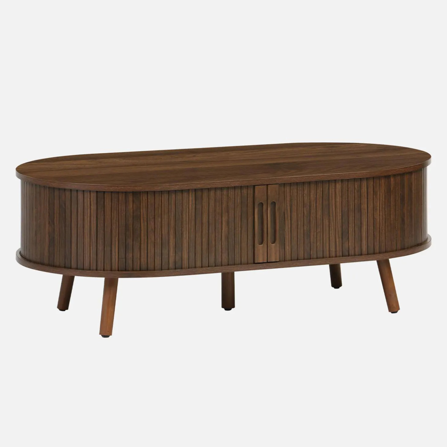 Mesa de centro com portas de correr e compartimentos efeito de madeira